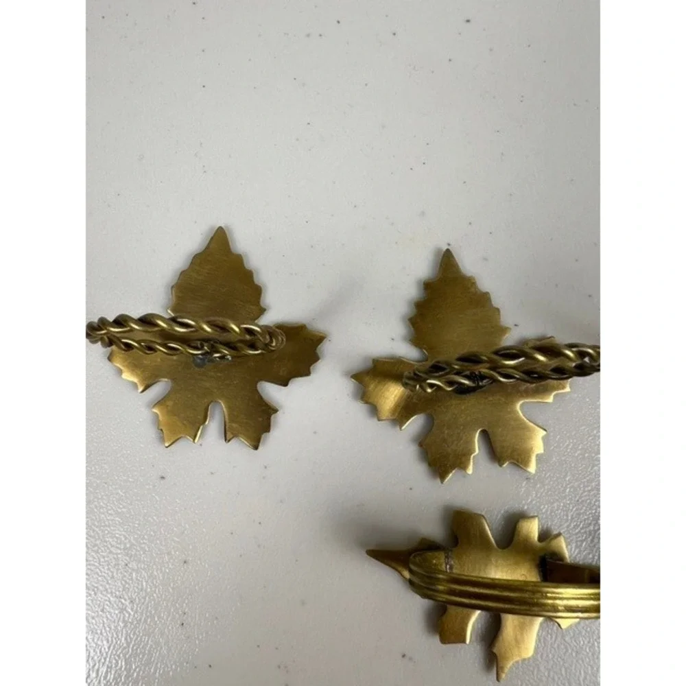 Vintage Brass Napkin Rings Set of 6 Mixed Leaves and Christmas Trees Gold Tone